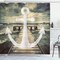 Ambesonne Nautical Shower Curtain, Anchor Print in Ocean Waves with Long Wooden Pier Cloudy Sky 3D Effect Print, Cloth Fabric Bathroom Decor Set with Hooks, 69" W x 70" L, Grey and Brown